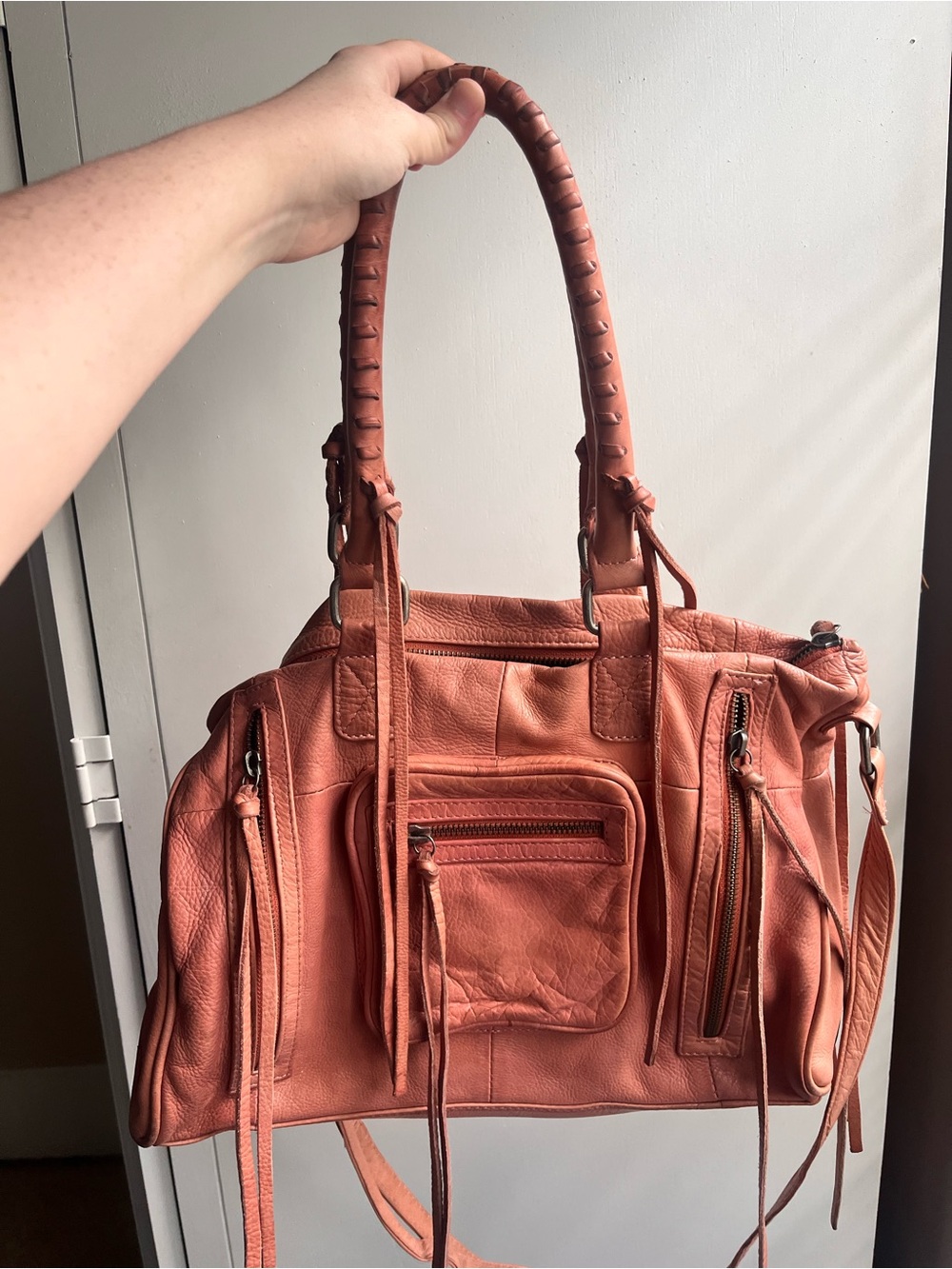 Day & Mood Coral Leather Tote Bag